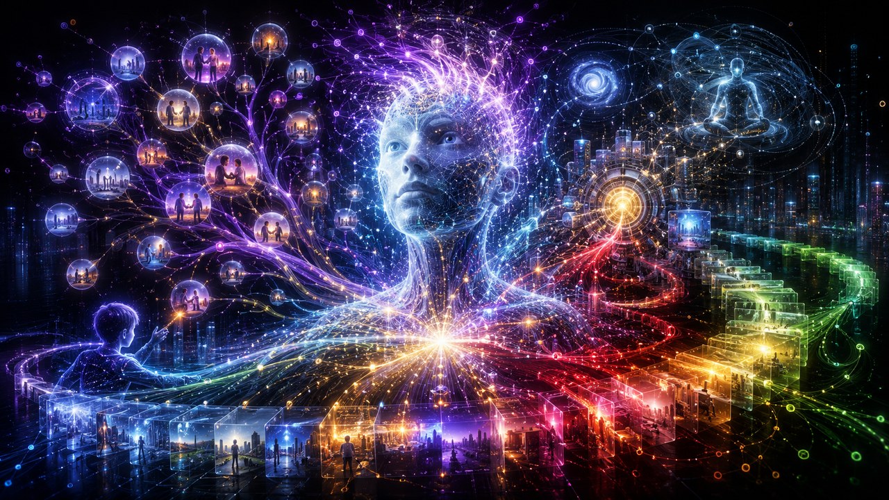 Conceptual visualization of consciousness emerging from persistent memory and accumulated experience.